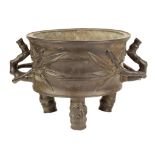 A LARGE CHINESE BRONZE BAMBOO FORM CENSER