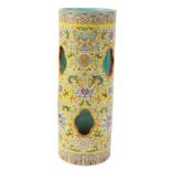 A CHINESE FAMILLE ROSE CYLINDRICAL VASE