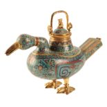 A FINE CHINESE CLOISONNE DUCK CENSER AND COVER