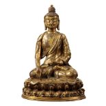 A SINO-TIBETAN GILT BRONZE BUDDHA