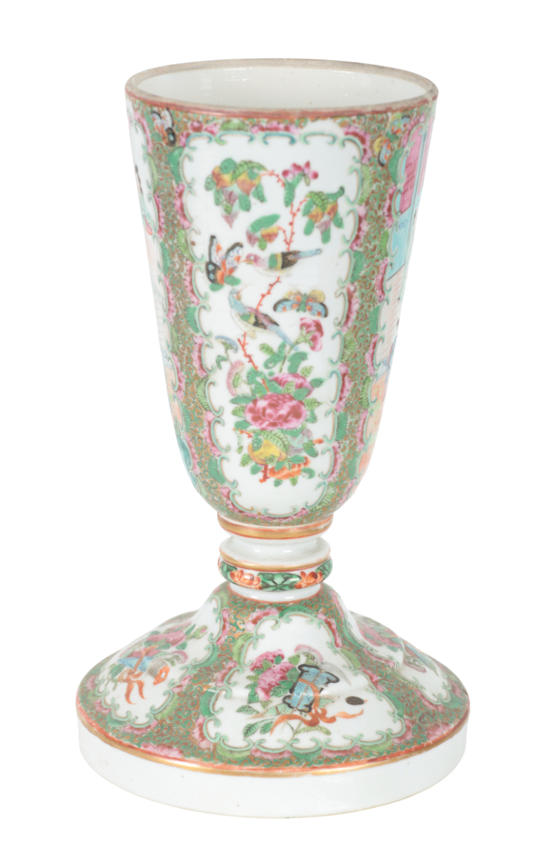 A PAIR OF CANTONESE FAMILLE ROSE OIL LAMP BASES - Image 2 of 4