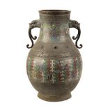 A LARGE JAPANESE BRONZE CHAMPLEVE VASE (HU)