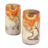 A PAIR OF CLARICE CLIFF POTTERY RHODANTHE PATTERN CLYLINDRICAL VASES