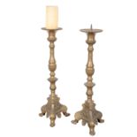 A PAIR OF BRASS PRICKET CANDLESTICKS