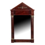 AN EMPIRE STYLE MAHOGANY AND GILT METAL MOUNTED PIER MIRROR