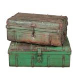 TWO VINTAGE GREEN-PAINTED METAL CASES
