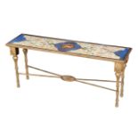 A REGENCY STYLE GILT METAL AND PORCELAIN MOUNTED COFFEE TABLE