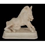 A CARVED ALABASTER MODEL OF THE UFFIZI BOAR 'IL PORCELLINO'