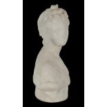 A CARVED STONE BUST OF A GREEK GODDESS