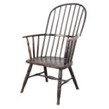 A STAINED AND PAINTED WOOD WINDSOR ARMCHAIR