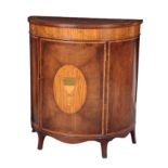 AN EDWARDIAN MAHOGANY AND SATINWOOD BANDED BOW-FRONT CABINET