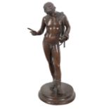 AFTER THE ANTIQUE, A BROWN PATINATED BRONZE FIGURE OF NARCISSUS