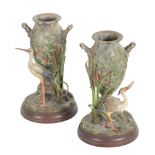 A PAIR OF AUSTRIAN COLD-PAINTED BRONZE VASES