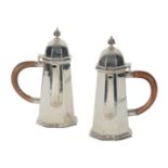 A PAIR OF GEORGE V SILVER CAFE AU LAIT POTS