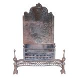A GEORGE III STYLE CAST IRON FIRE GRATE