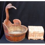 A CHINESE WOODEN BASIN IN FORM OF A CRANE