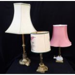 THREE BRASS TABLE LAMPS