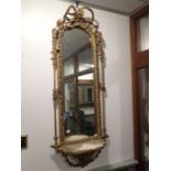 A 19TH CENTURY GILT COMPOSITION PIER MIRROR WITH SHELF