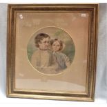 A 19TH CENTURY WATERCOLOUR PORTRAIT OF TWO CHILDREN