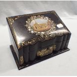 A VICTORIAN PAPIER MACHE AND SHELL INLAID STATIONERY BOX