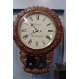 A VICTORIAN DROP-DIAL TWO-TRAIN FUSEE WALL CLOCK