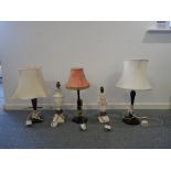 A GROUP OF THREE TRUNED WOOD LAMP BASES