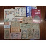 A SMALL COLLECTION OF STAMPS, BANKNOTES