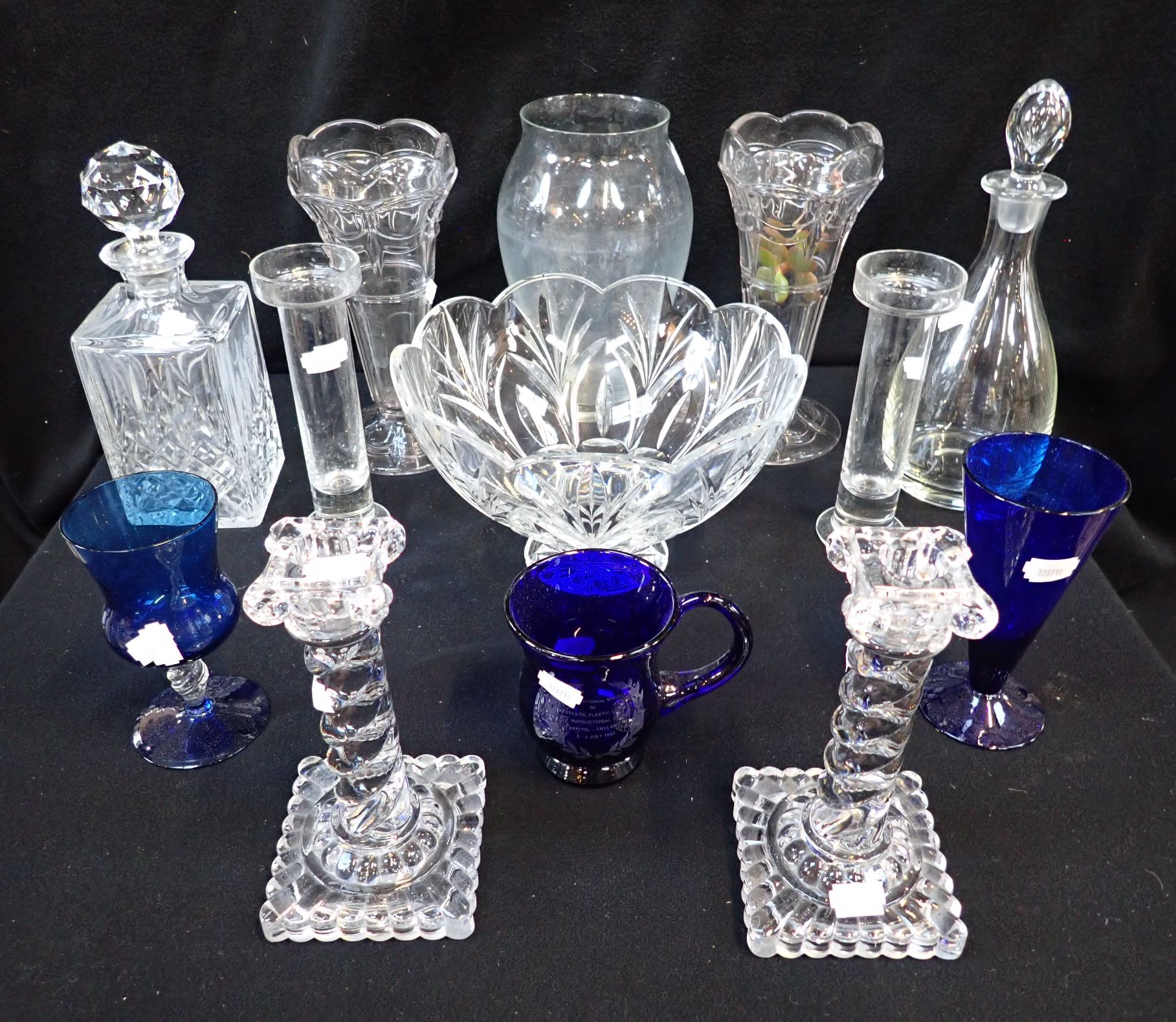 A PAIR OF EARLY VICTORIAN PRESSED GLASS CANDLESTICKS
