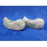 A PAIR OF CHINESE CARVED 'JADE' STONE BRUSH WASHERS