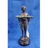 A COLD PAINTED BRONZE NUBIAN CANDLE HOLDER