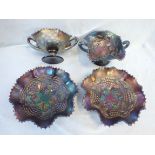 FOUR NORTHWOOD CARNIVAL GLASS DISHES