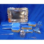 SILVER AND BLUE ENAMELLED DRESSING TABLE SET