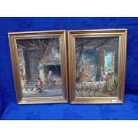 TWO ITALIAN OIL PAINTINGS OF FARM SCENES