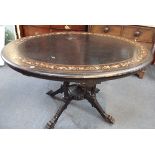 A VICTORIAN EBONISED AND MARQUETRY TIP-TOP TABLE