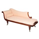 A GEORGE IV OR WILLIAM IV ROSEWOOD AND UPHOLSTERED CHAISE LONGUE,