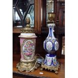 TWO VICTORIAN CERAMIC AND GILT TABLE LAMP BASES