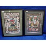 TWO 19TH CENTURY INDO-PERSIAN PAINTINGS ON SILK OF COURTLY SCENES