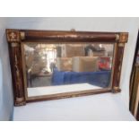 A RECENCY ROSEWOOD AND BRASS INLAID OVERMANTEL MIRROR