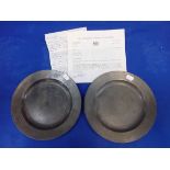 TWO MARKED 18TH CENTURY PEWTER PLATES