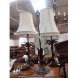 THREE PATINATED BRASS PALM TREE TABLE LAMPS