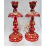 PAIR OF FORMER LUSTRES CONVERTED TO LAMPS