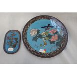 A CLOISONNE PLATE WITH KINGFISHER DECORATION