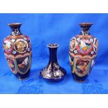 A PAIR OF CLOISONNE VASES, OF HEXAGONAL BALUSTER FORM