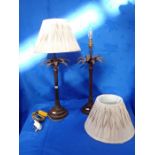 A PAIR OF BRASS PATINATED PALM TREE TABLE LAMPS