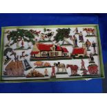 A FOLK ART PAINTED FRETWORK FLEMISH FARMYARD MODEL, MADE BY A WWI BELGIAN REFUGEE