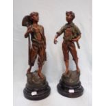 PAIR OF PATINATED SPELTER FIGUES DEPICTING THE SCHOLAR AND THE LABOURER
