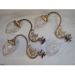 A SET OF THREE VICTORIAN GAS WALL LIGHTS, WITH CUT-GLASS SHADES