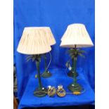 FOUR PATINATED BRASS PALM TREE TABLE LAMPS