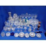 A COLLECTION OF GLASSWARE, INCLUDING A VICTORIAN HANDBELL