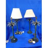 FOUR PATINATED BRASS PALM TREE TABLE LAMPS